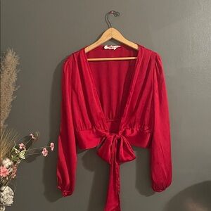 Chic Red Women's Blouse with Tie-Front NWT M